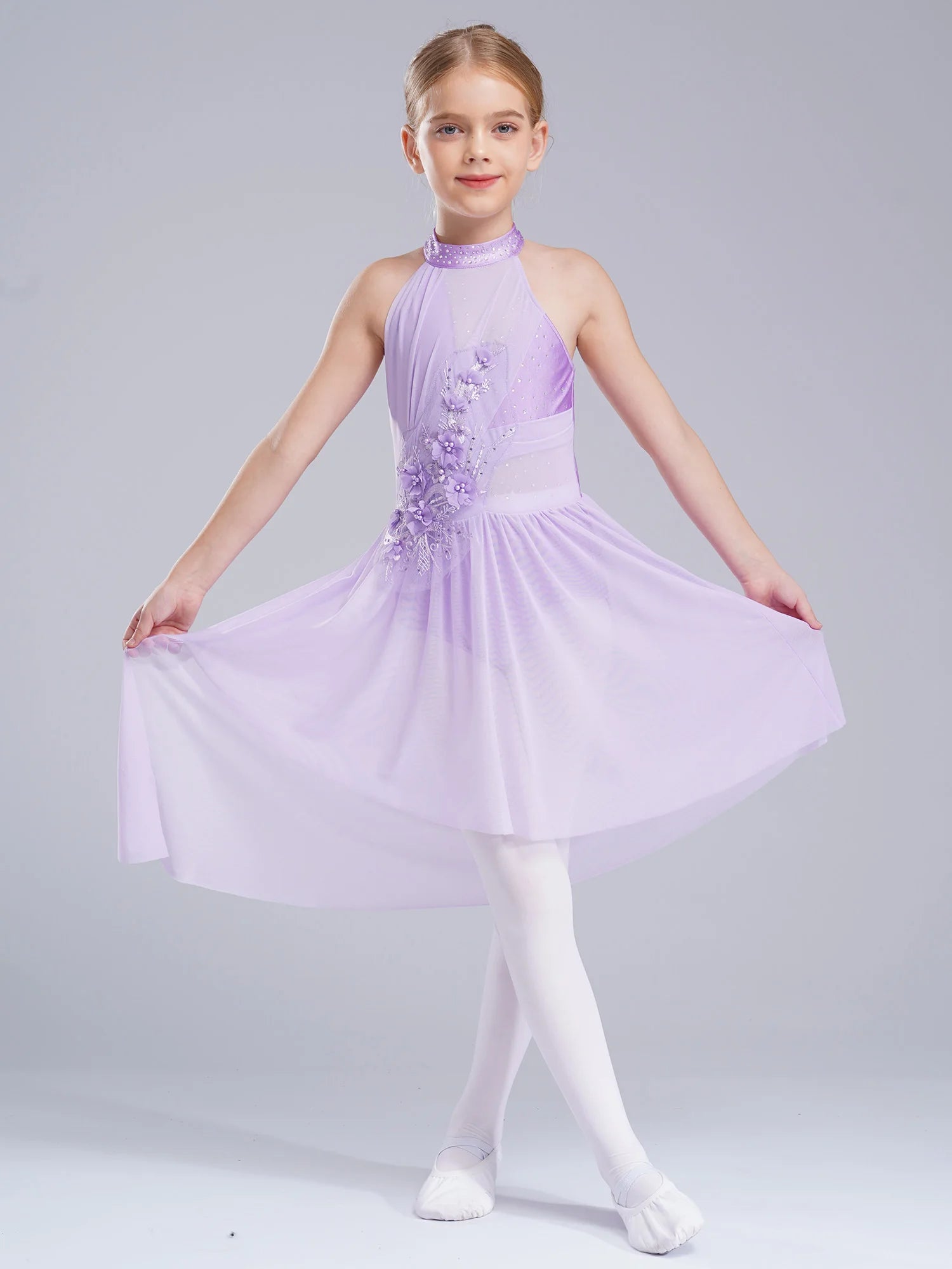Girl's Lyrical Dance Dress with High-Low Skirt