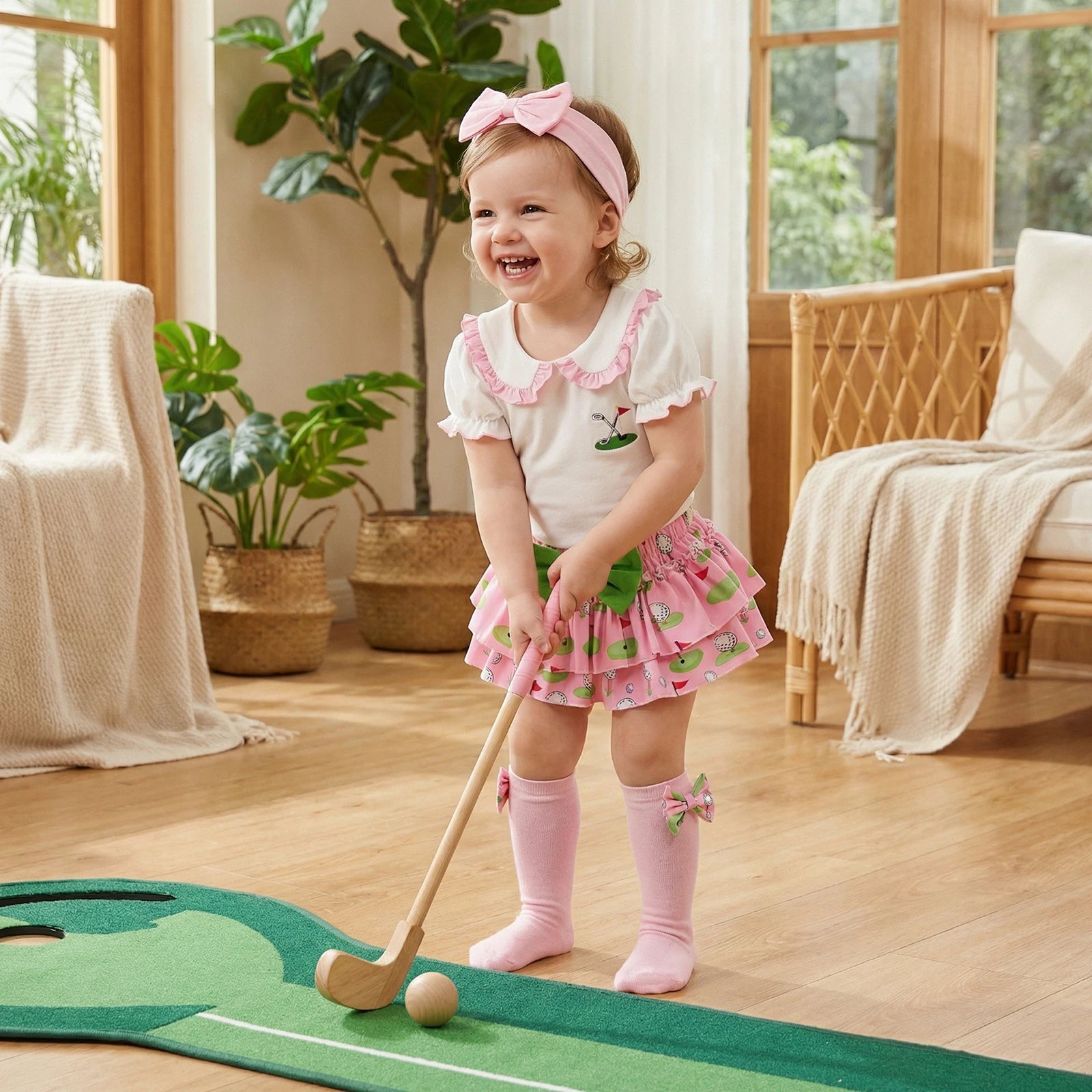 4-Piece Golf Print Romper & Shorts Set