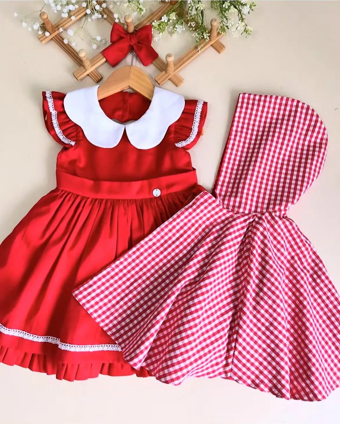 Girls Vintage Red Hood Princess Dress | Holiday Birthday Outfit