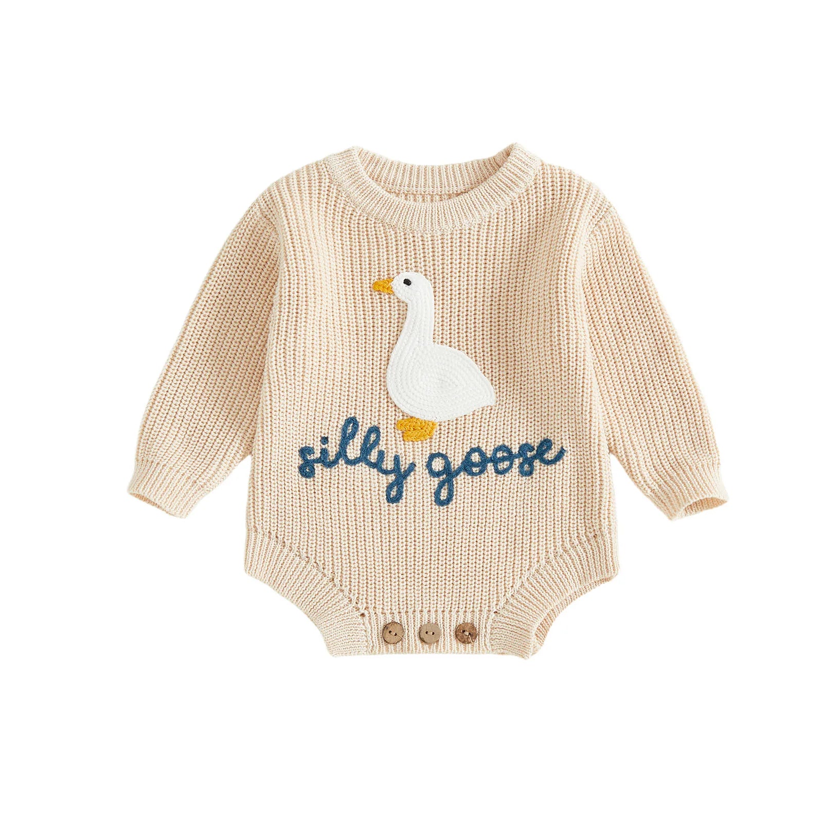 Infant Baby Knitted Long Sleeve Goose Embroidery Romper Jumpsuit