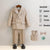 4pcs / 80 Khaki Striped Suit Set Boy's Suspenders