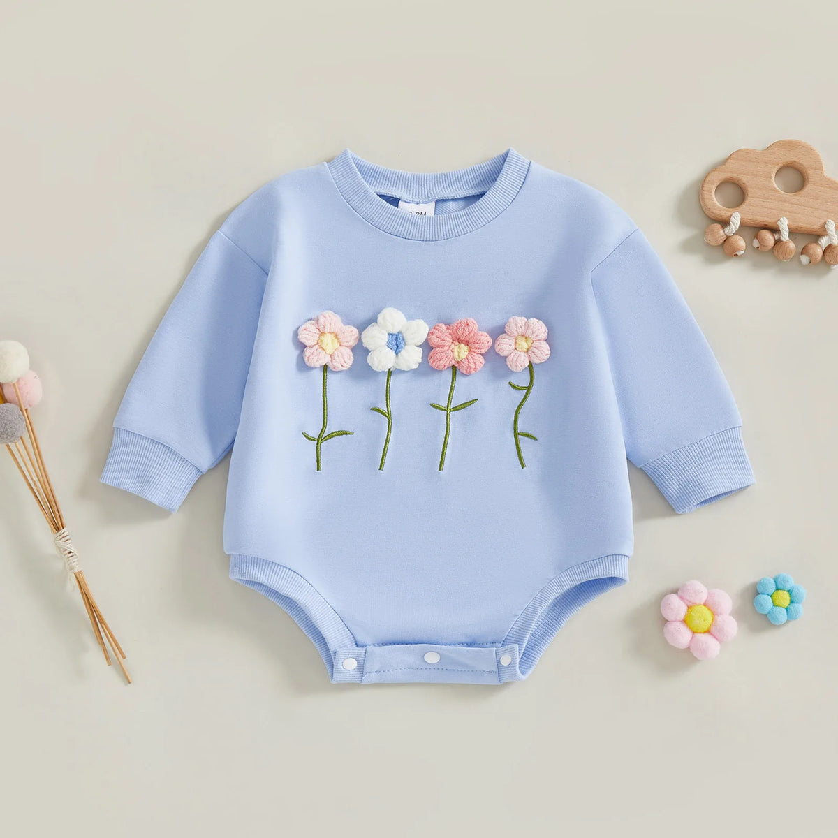 Wildflower Row 3D Floral Sweatshirt Romper