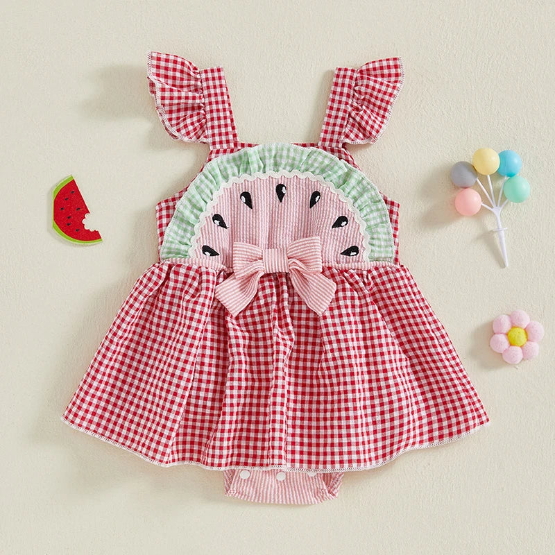 Watermelon Themed Romper Dress for Baby Girls