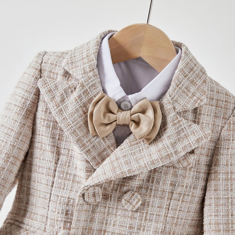 Toddler Boys’ Khaki Tweed Suit Set