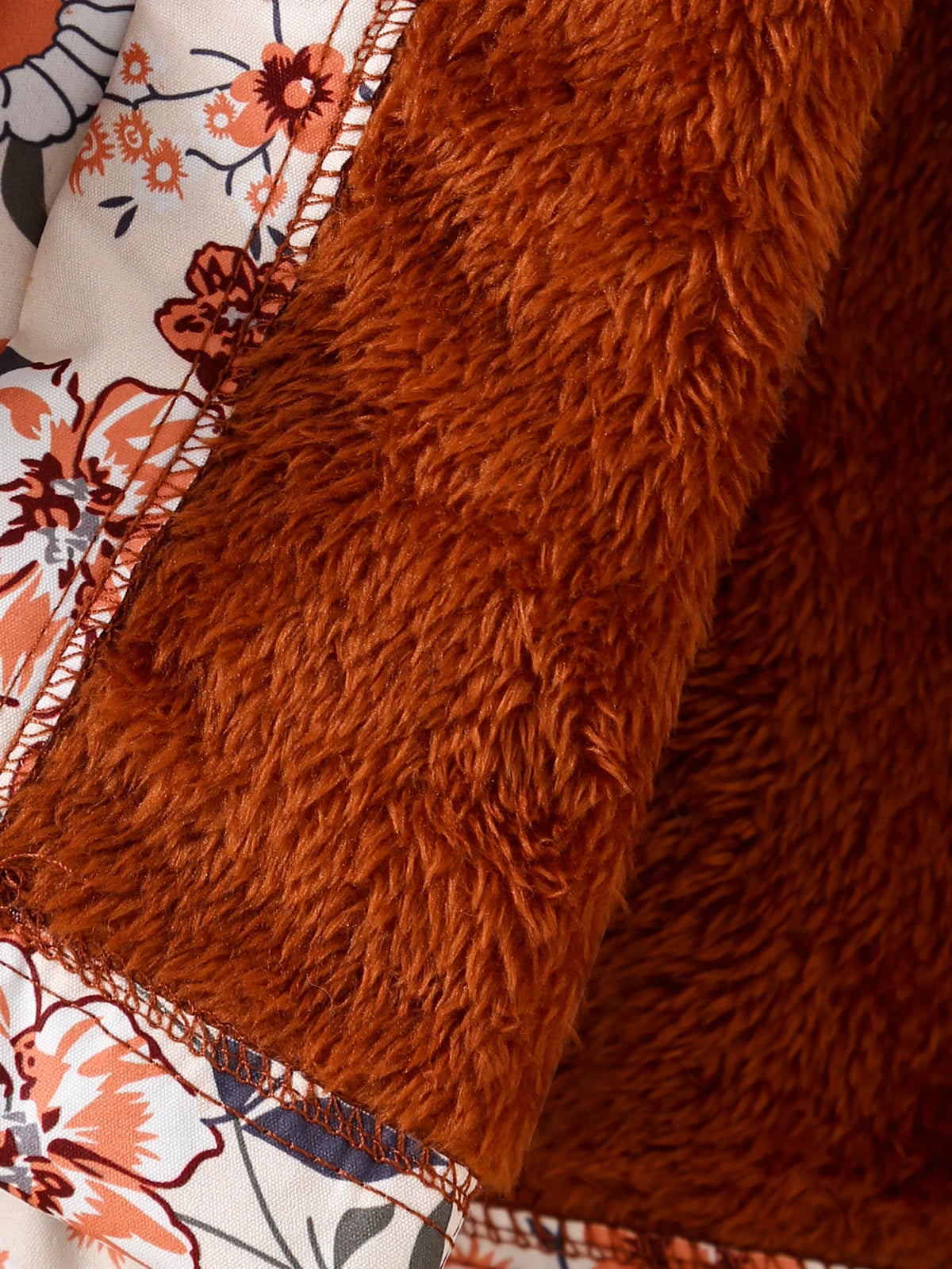 Floral Print Fleece-Lined Hooded Jacket