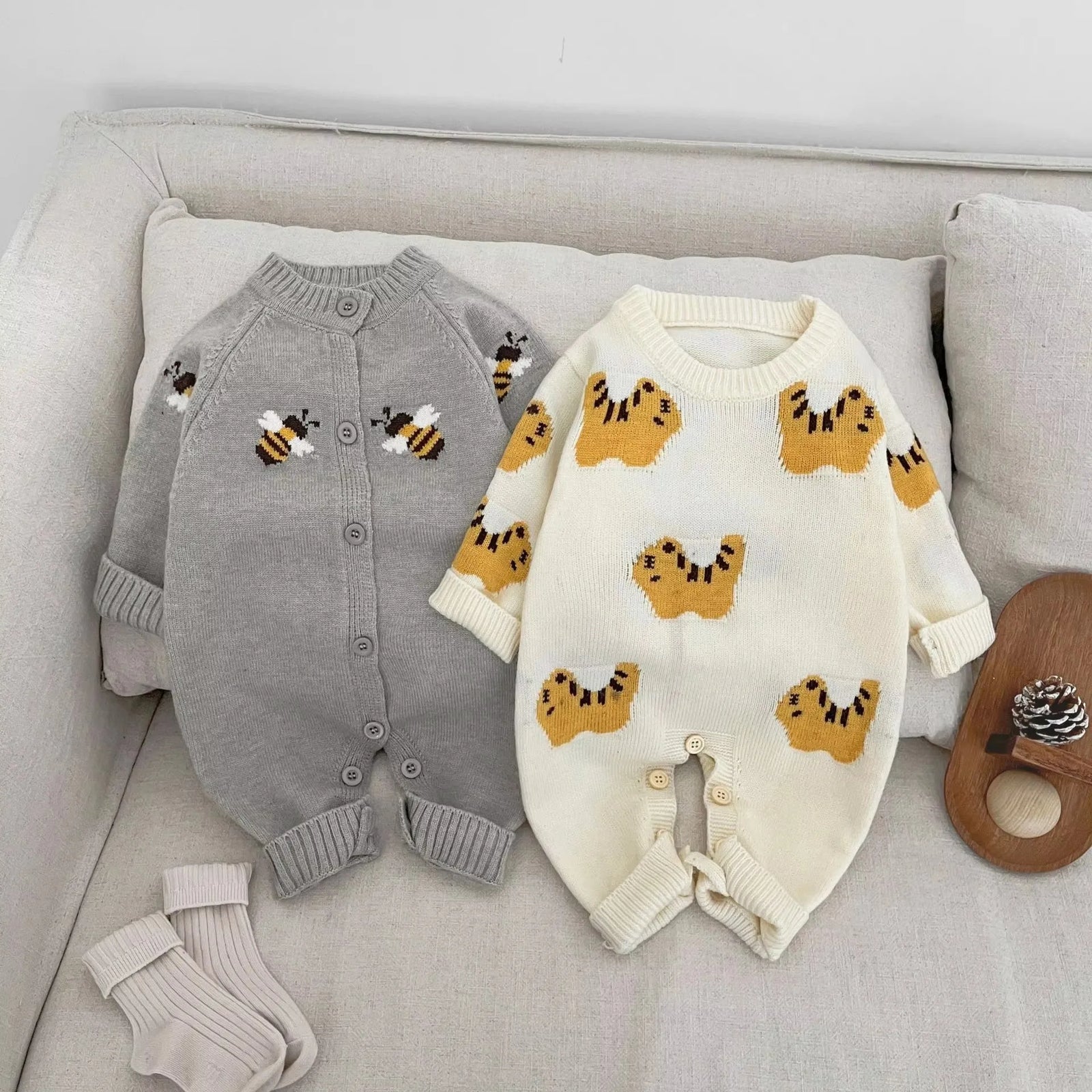 Little Bee & Tiger Knitted Baby Romper