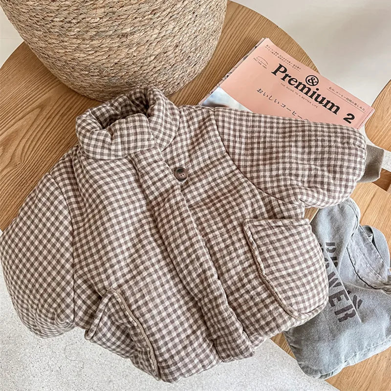 Plaid Fleece-Lined Winter Coat