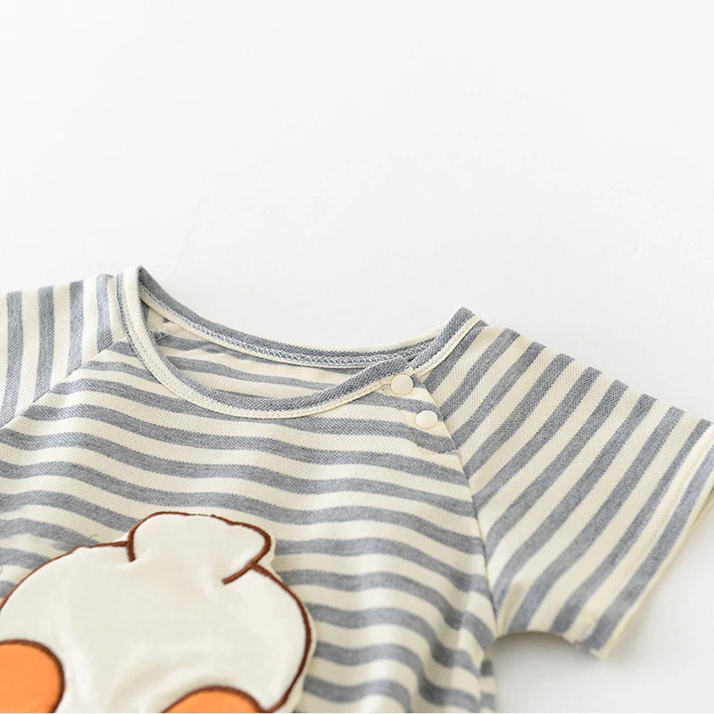 Cute Cartoon Duckling Striped Bodysuit