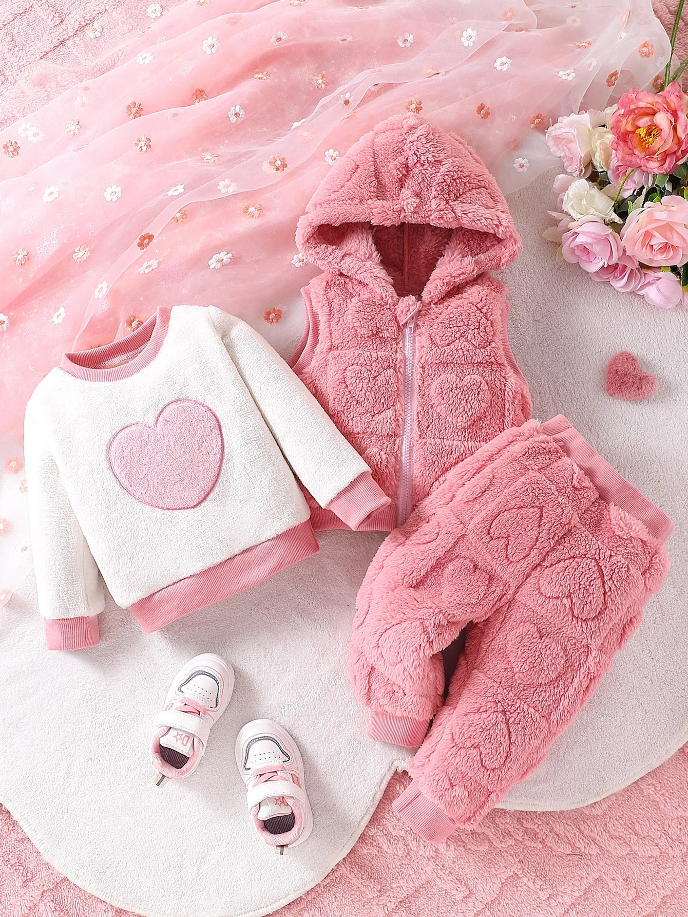 Baby Girls’ 3-Piece Plush Love Hooded Set