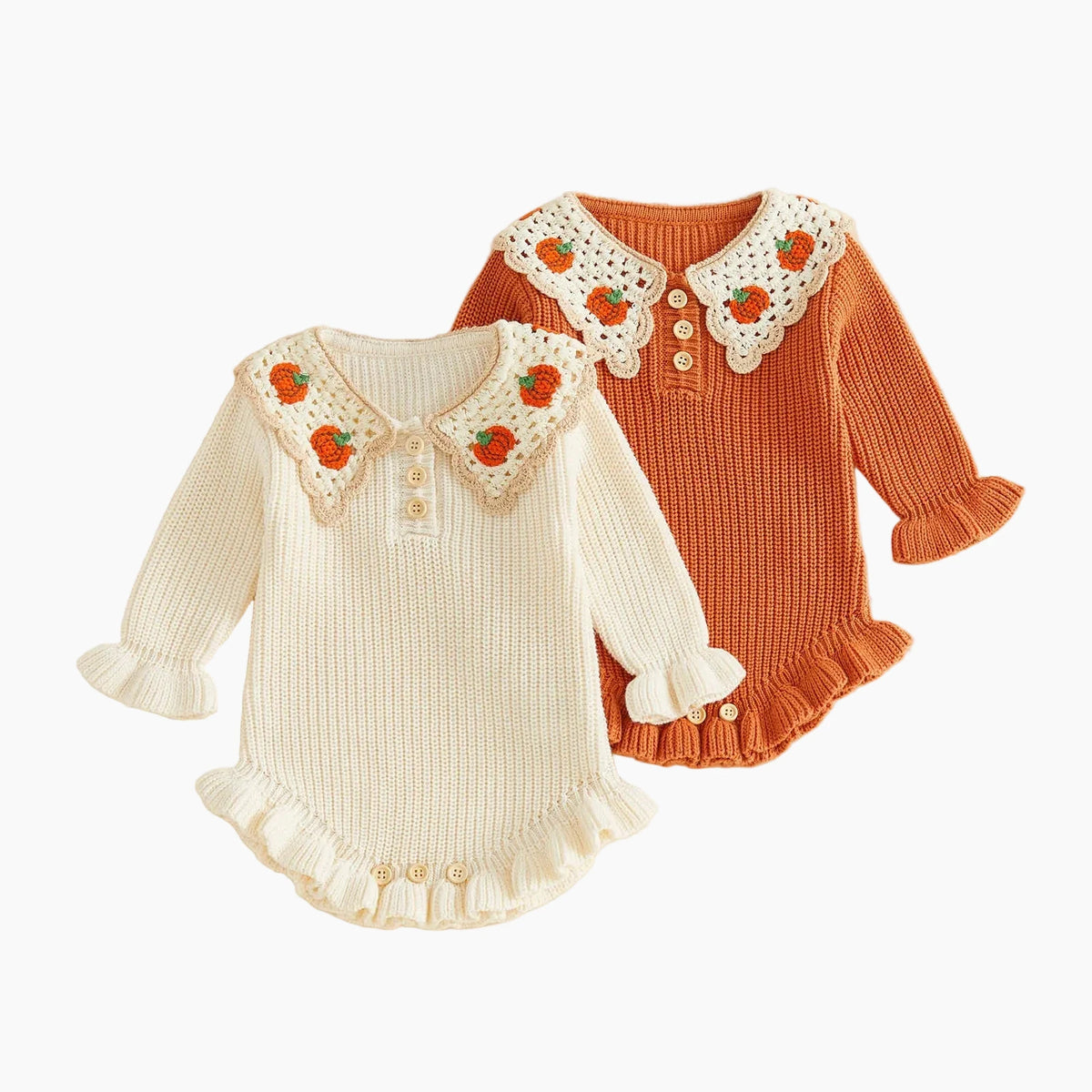 Baby Girl Pumpkin Embroidered Knit Romper