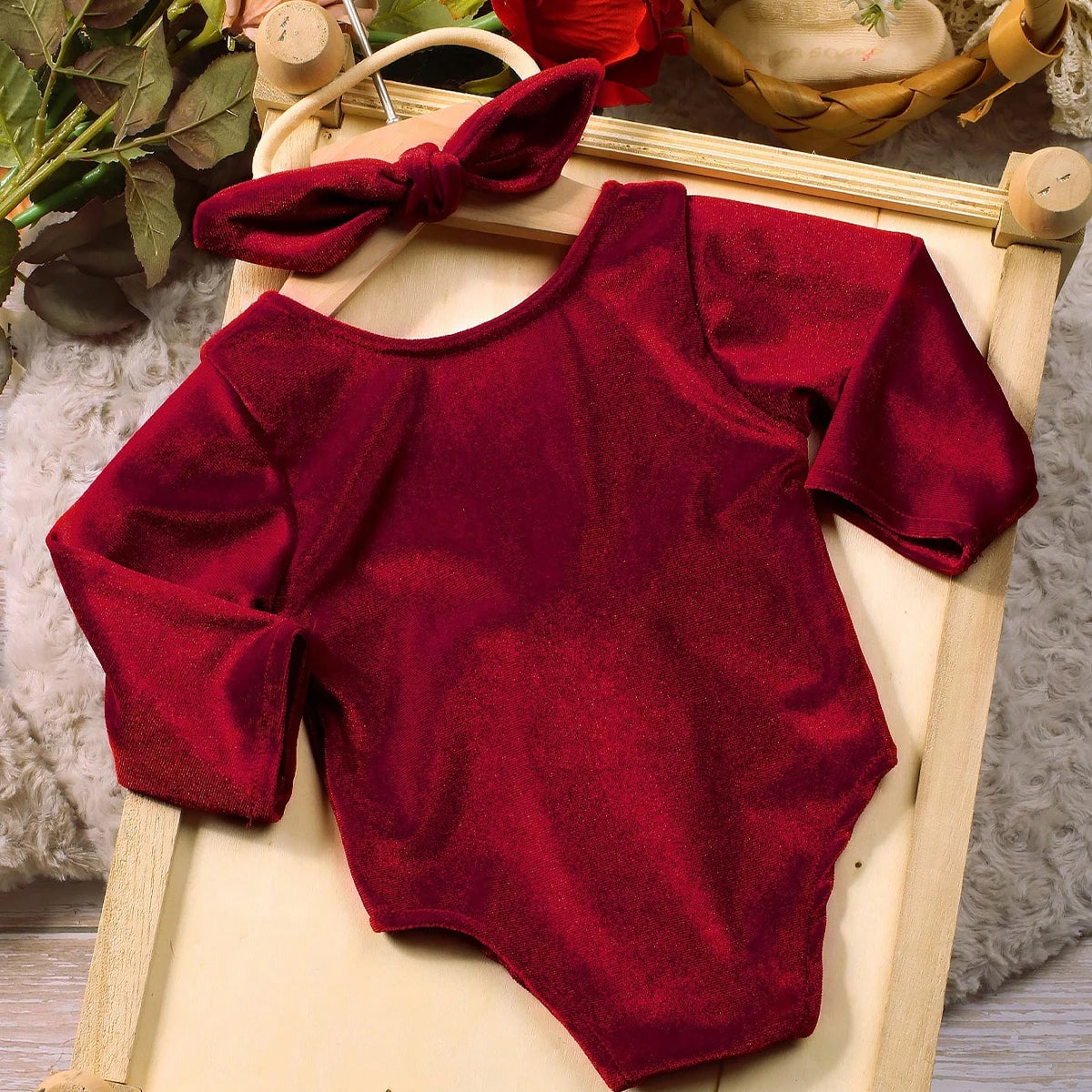 Newborn Burgundy Christmas Romper Outfit