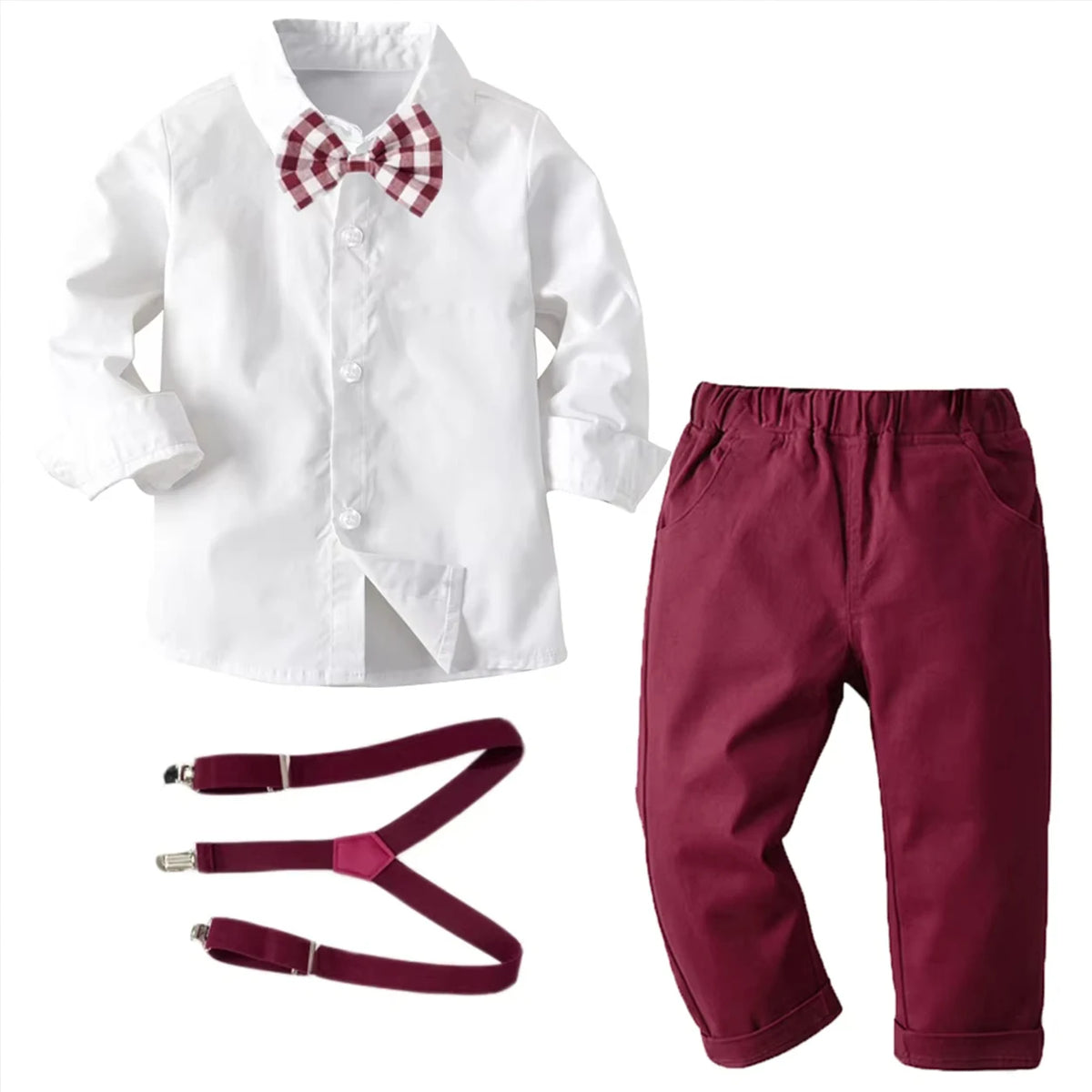 Boys Christmas 4-Piece Shirt, Bow Tie, Suspenders &amp; Pants Set
