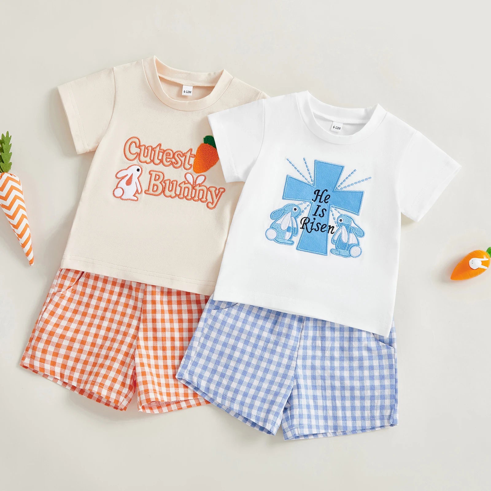 Kids' Easter Bunny Print T-Shirt & Plaid Shorts Set