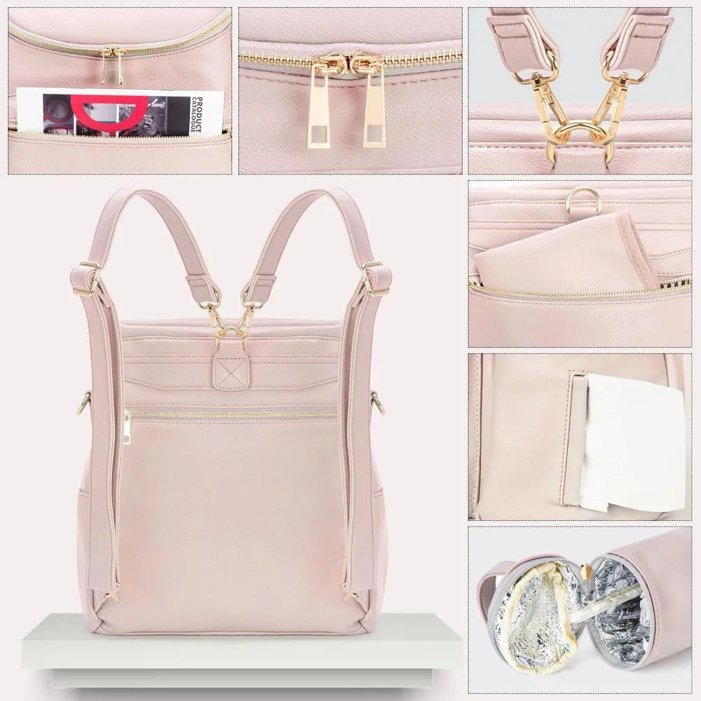 5-in-1 Leather Diaper Backpack Set for Stylish Moms