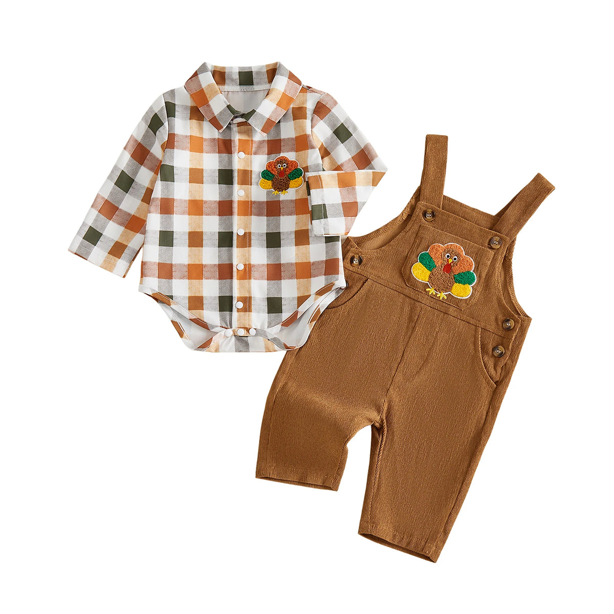 Baby Boys' Thanksgiving Plaid Romper Outfit
