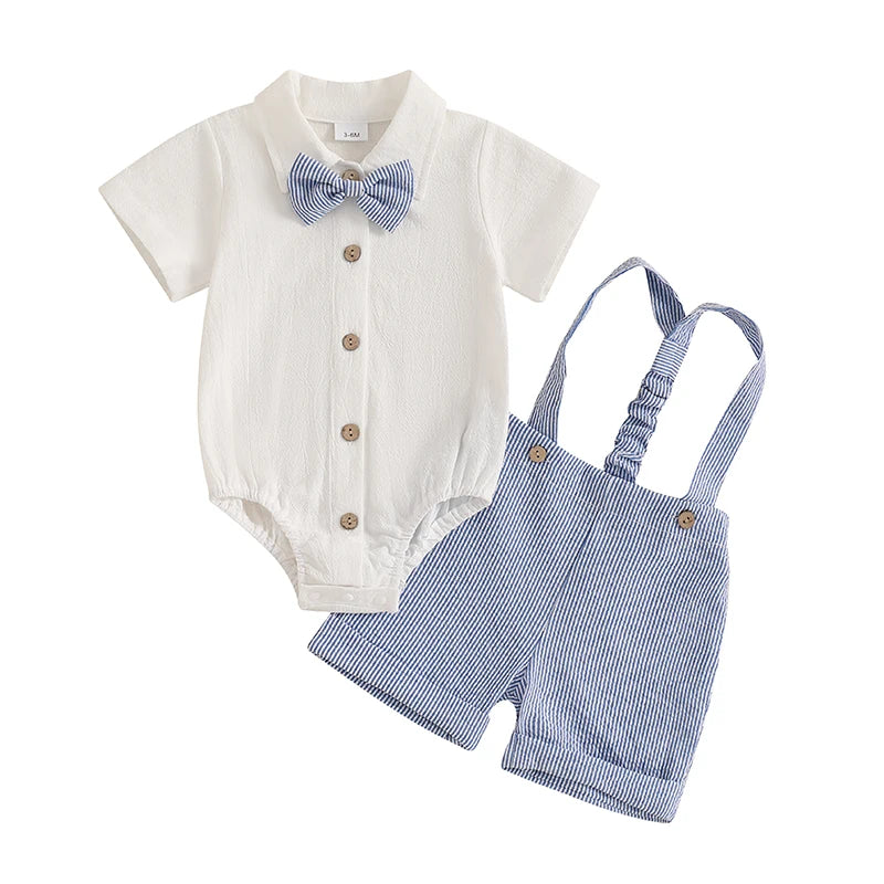 3-Piece Baby Boy Gentleman Romper & Shorts Set