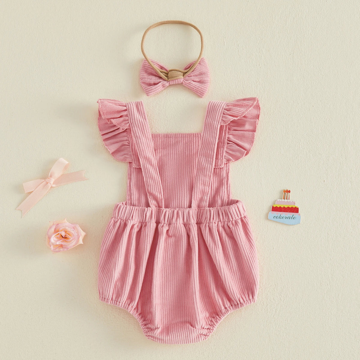 Baby Girl Birthday Outfit - Embroidered Fly Sleeves & Headband