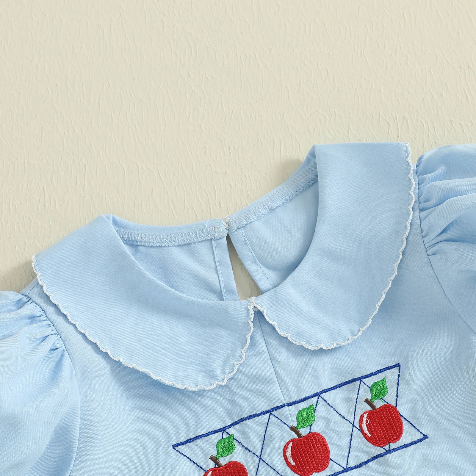 Back-to-School Apple Embroidered Blue Dress