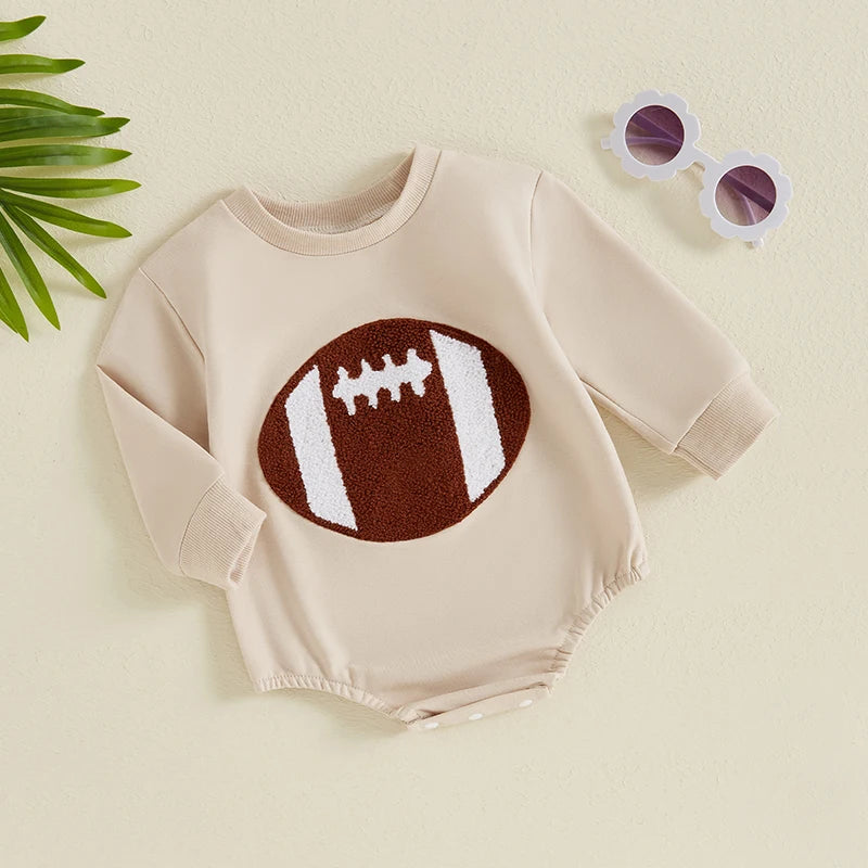 Baby Boy American Football Embroidered Long Sleeve Bodysuit