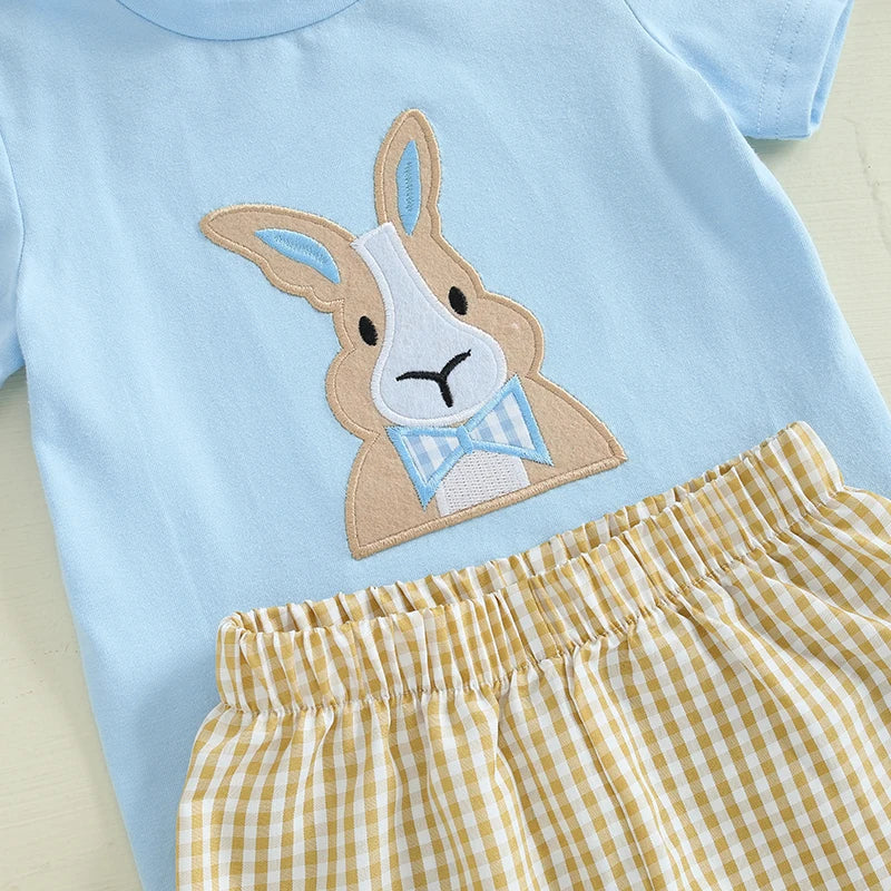 2-Piece Toddler Boy's Easter Embroidery & Plaid Shorts