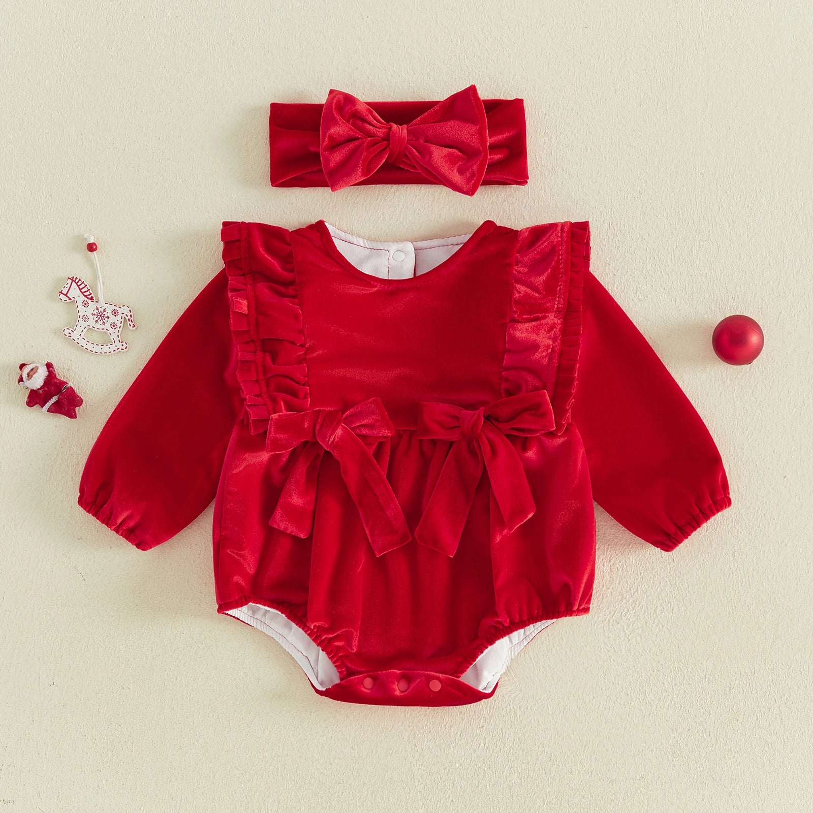 Baby Girl Ruffle Bow Romper & Headband Set