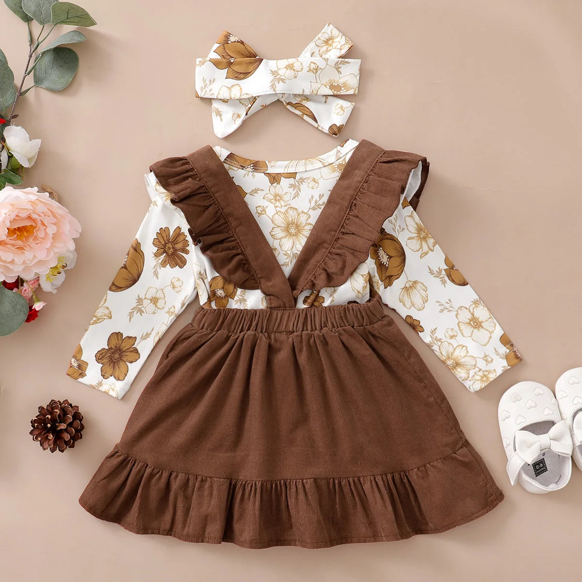 Baby Girl Camellia Top, Skirt & Headband 3-Piece Set
