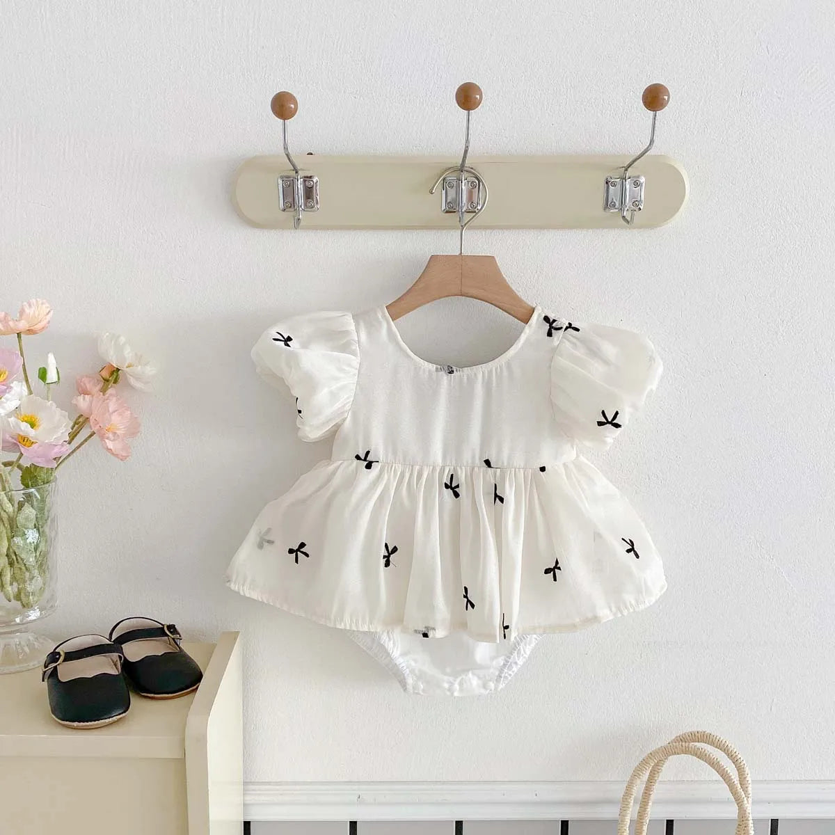 Baby Girl Bubble Sleeve Bow Romper
