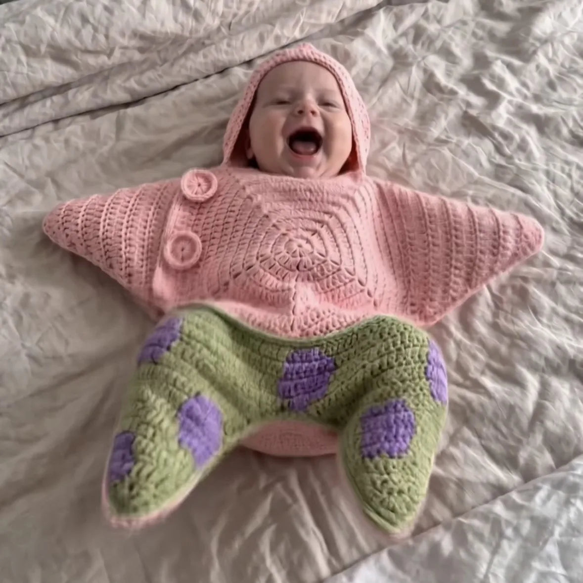 Hand Knitted Starfish Baby Romper- Cute Cartoon One-Piece Jumpsuit