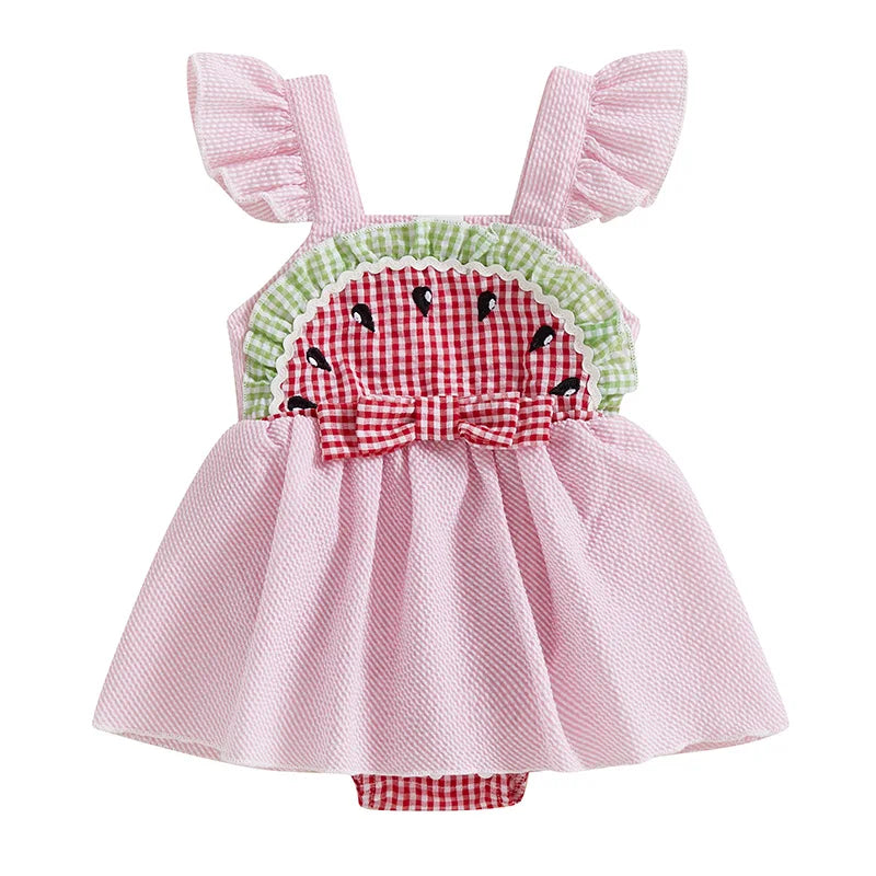 Watermelon Themed Romper Dress for Baby Girls