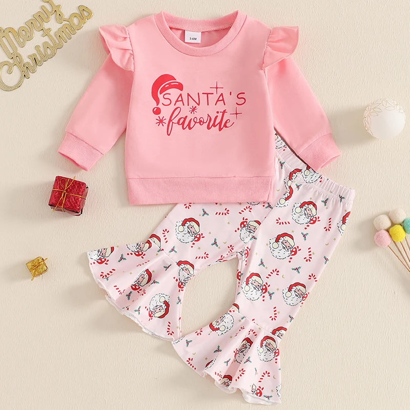 Baby Girl Christmas Santa Sweatshirt & Flare Pants Set