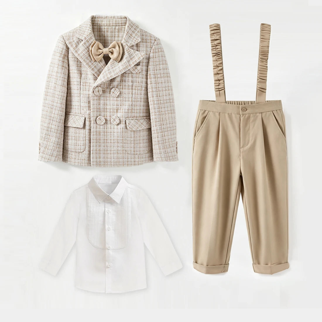 Toddler Boys’ Khaki Tweed Suit Set