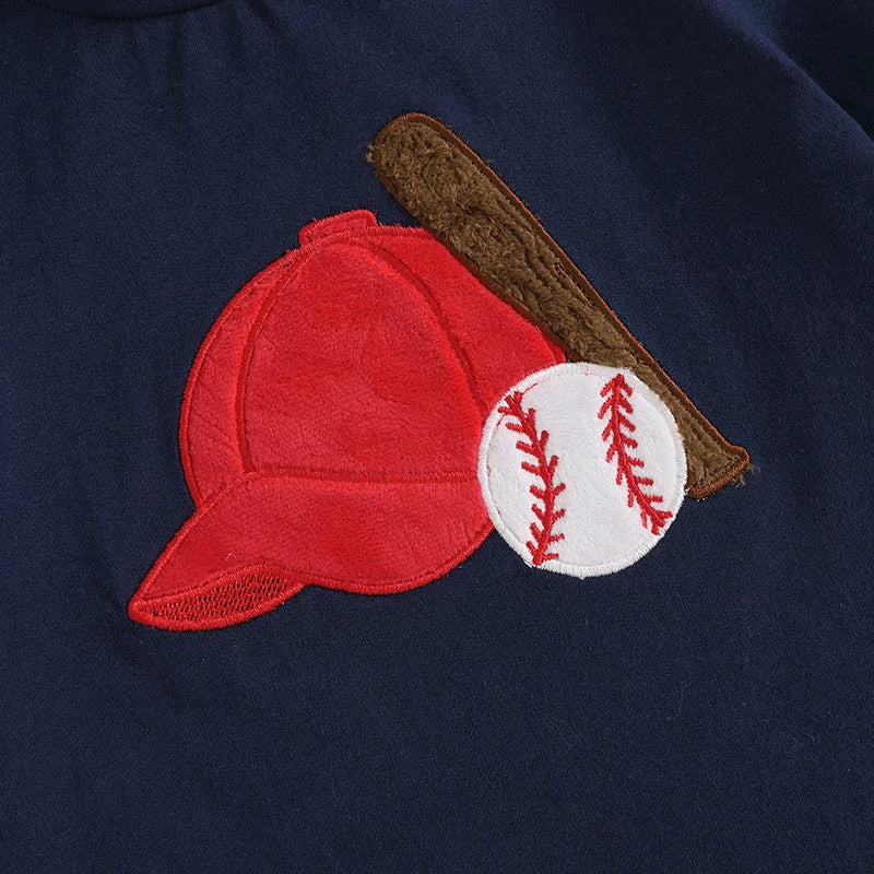 Embroidered Baseball T-Shirt and Plaid Shorts Set