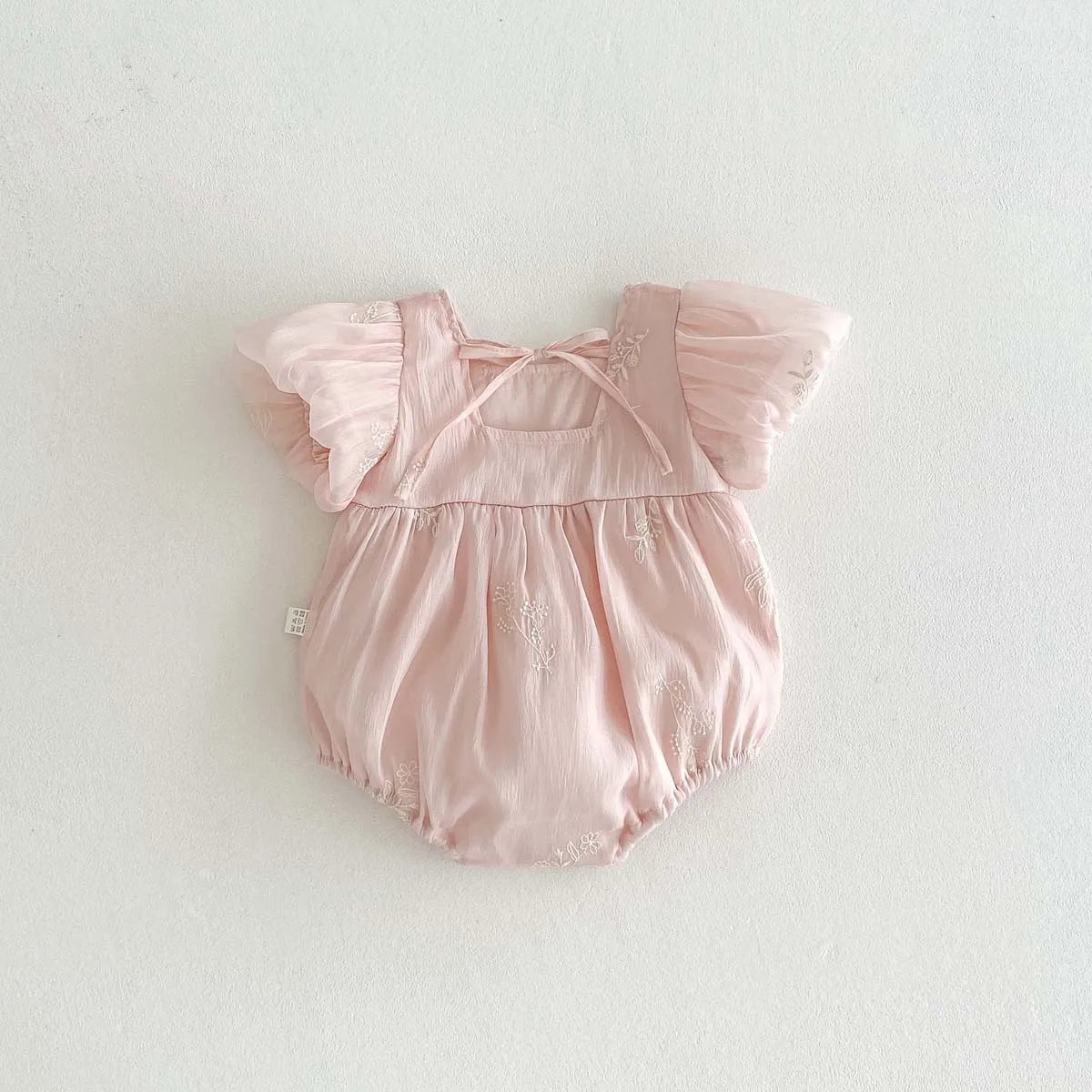Baby Girl Embroidered Cotton Bubble Sleeve Princess Romper