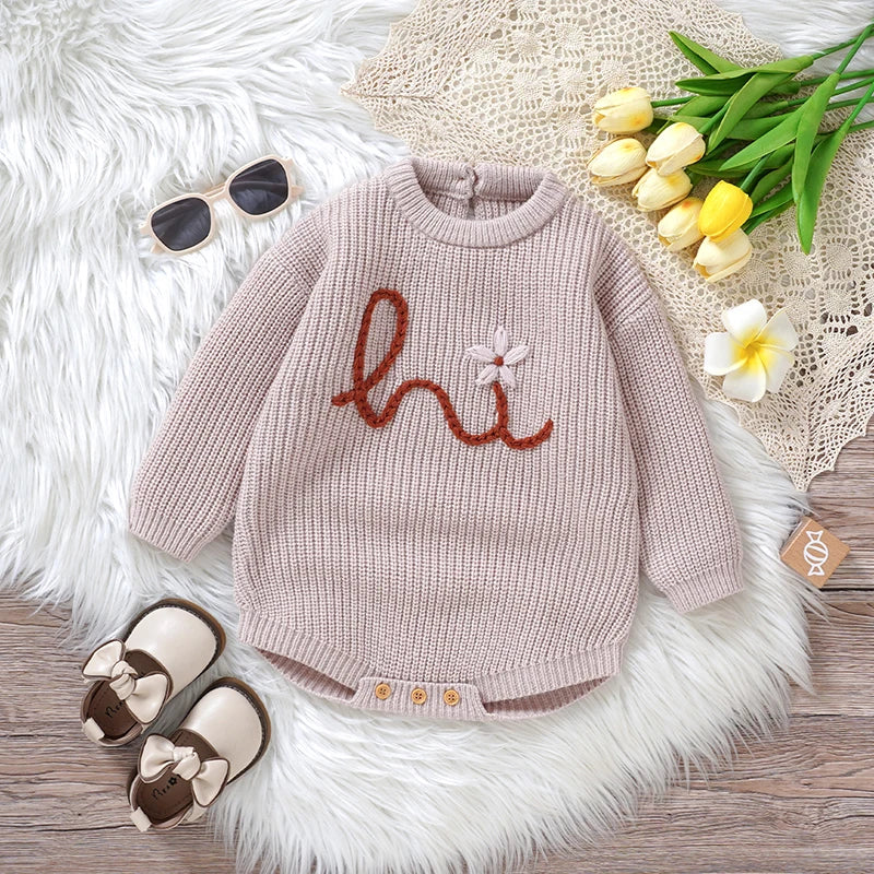 Embroidered Knit Baby Romper
