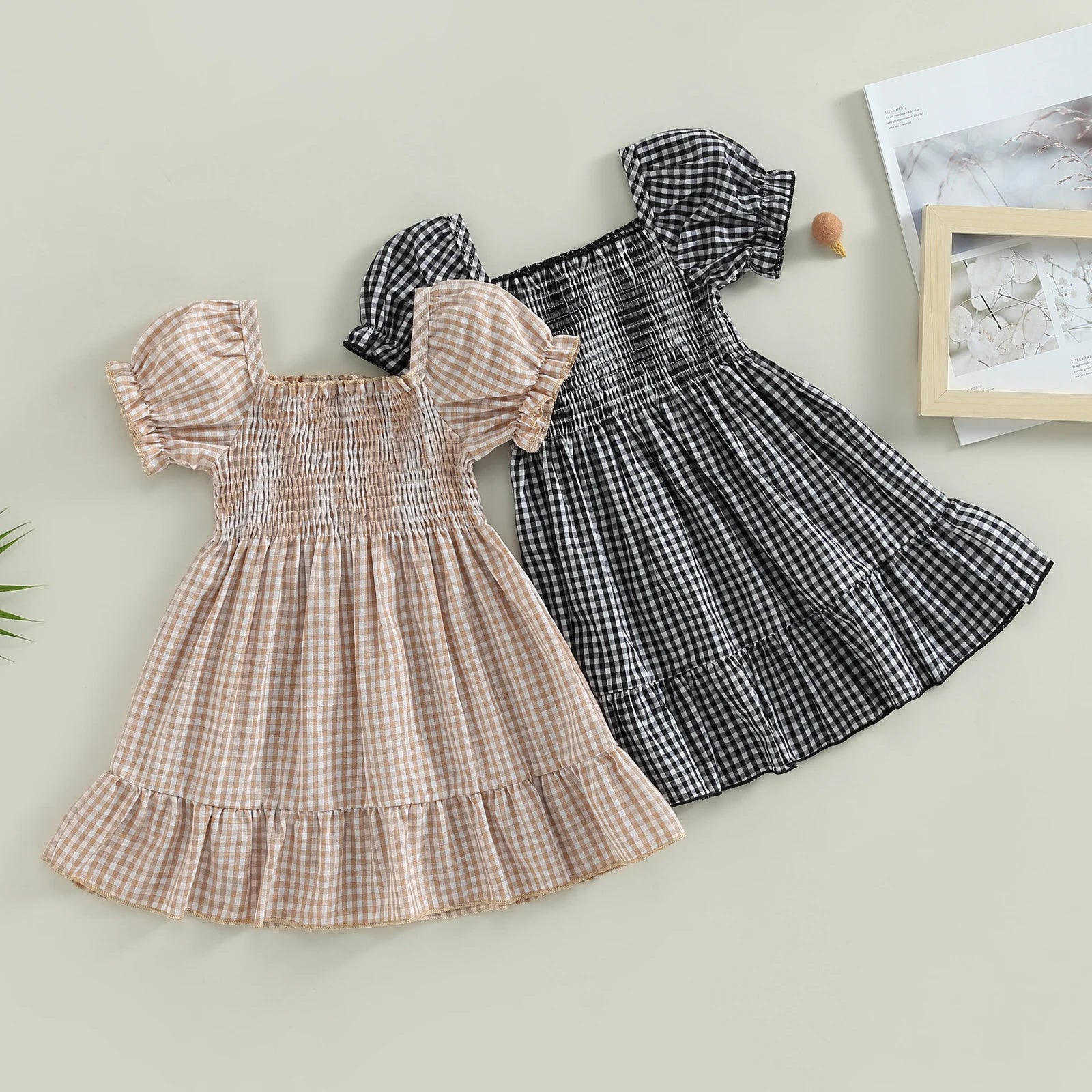 Sweet Summer Puff Sleeve Plaid Dress