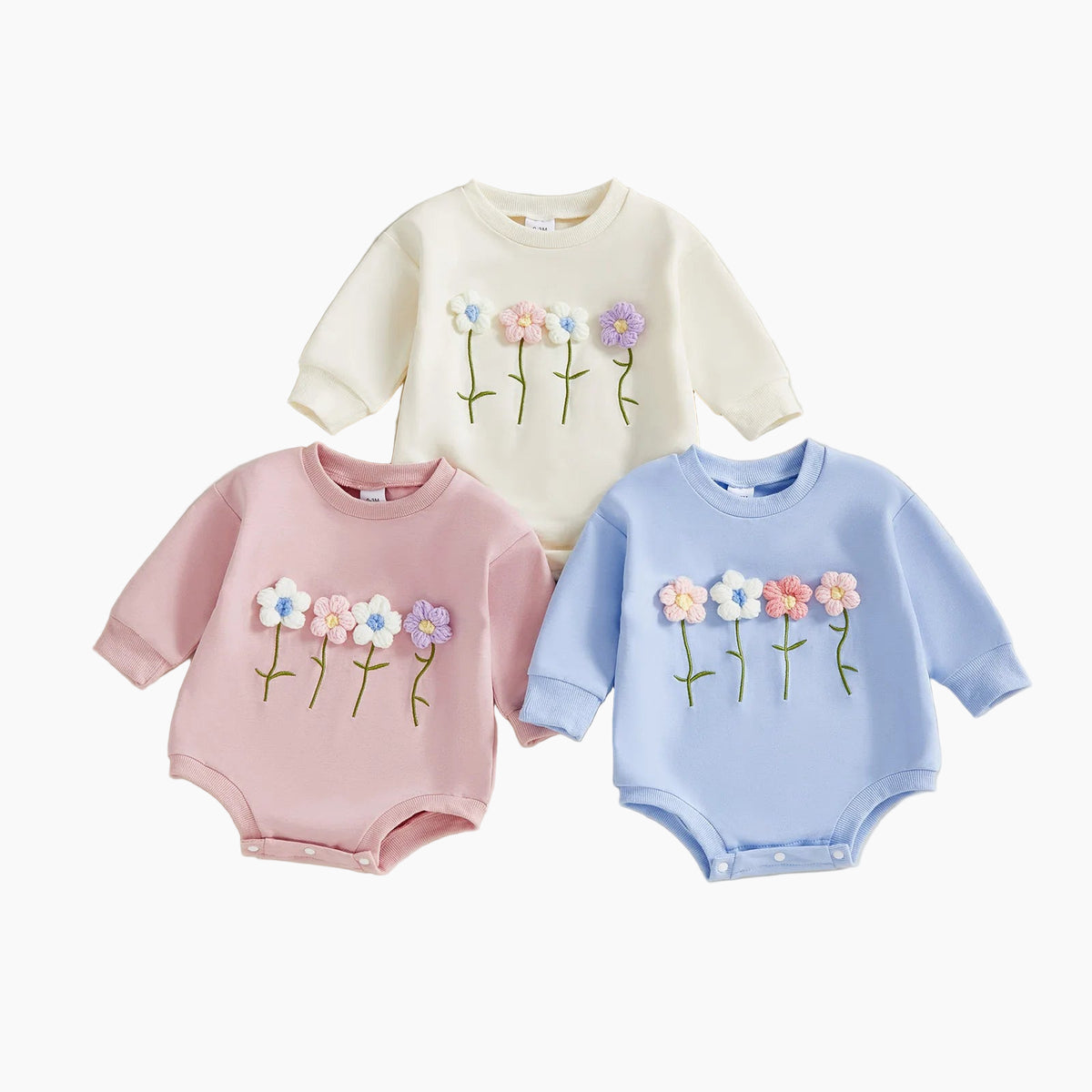 Wildflower Row 3D Floral Sweatshirt Romper