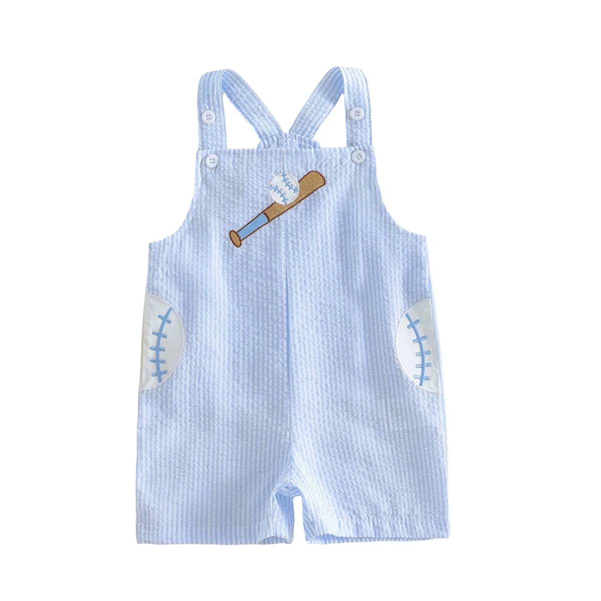 Toddler Baseball Embroidered Striped Overalls
