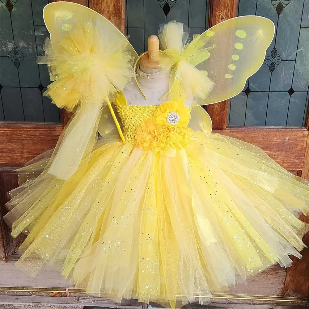 Fairy Costume Tutu Dress with Wings for Girls