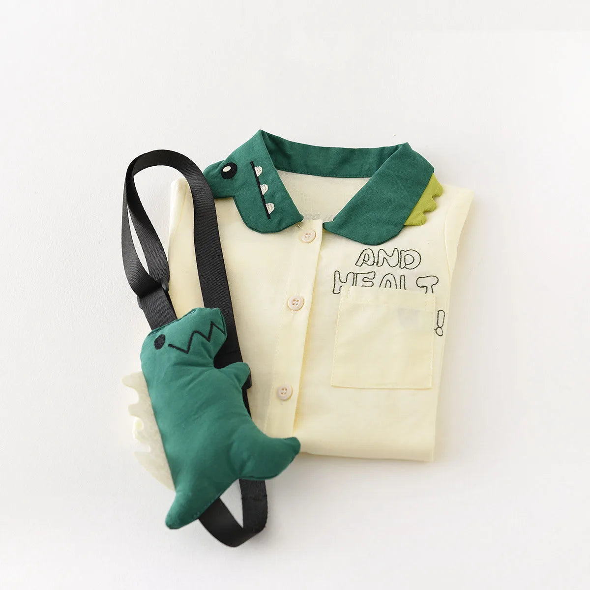 3D Dinosaur Collar Romper with Matching Bag
