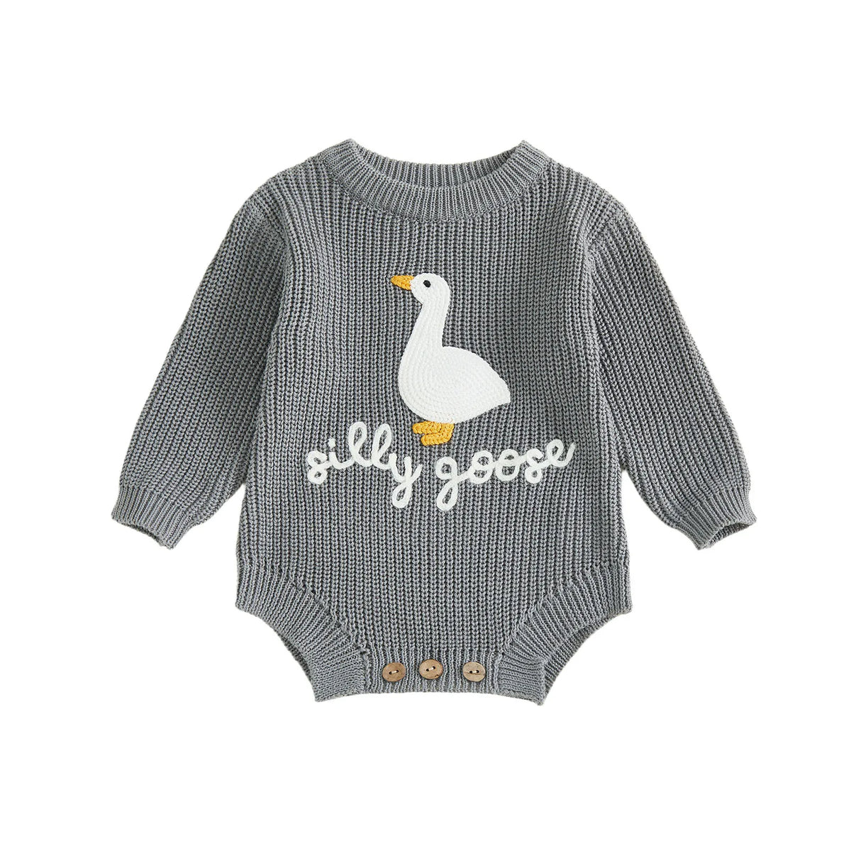 Infant Baby Knitted Long Sleeve Goose Embroidery Romper Jumpsuit