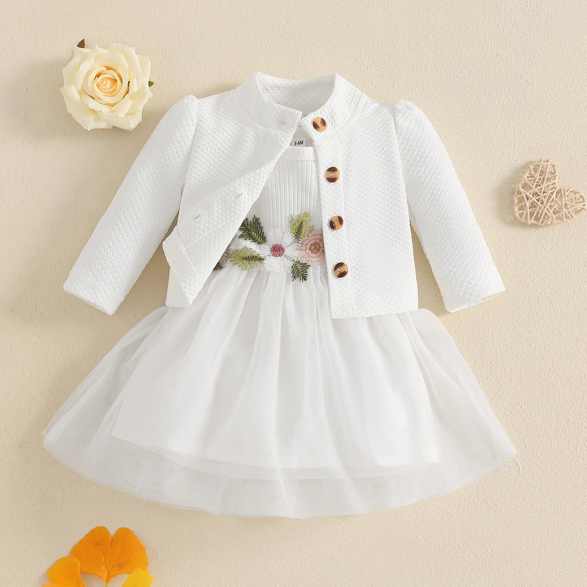 Baby Girl Fall Outfit - Floral Tulle Dress & Cardigan Set