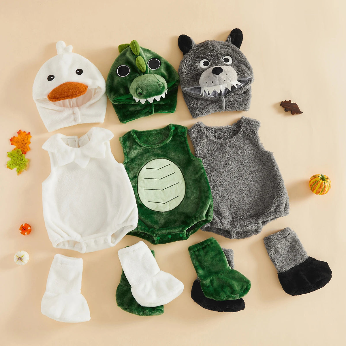 Baby 3-Piece Costume Romper Set with Hood & Socks