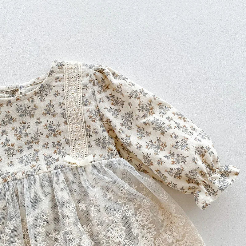Baby Girl Lace Trim Long Sleeve Romper with Matching Hat