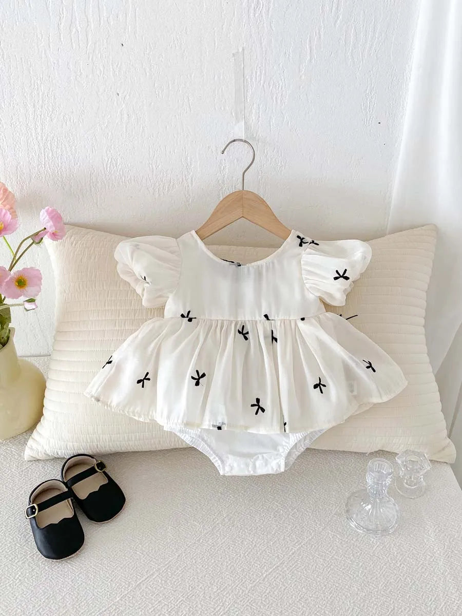 Baby Girl Bubble Sleeve Bow Romper