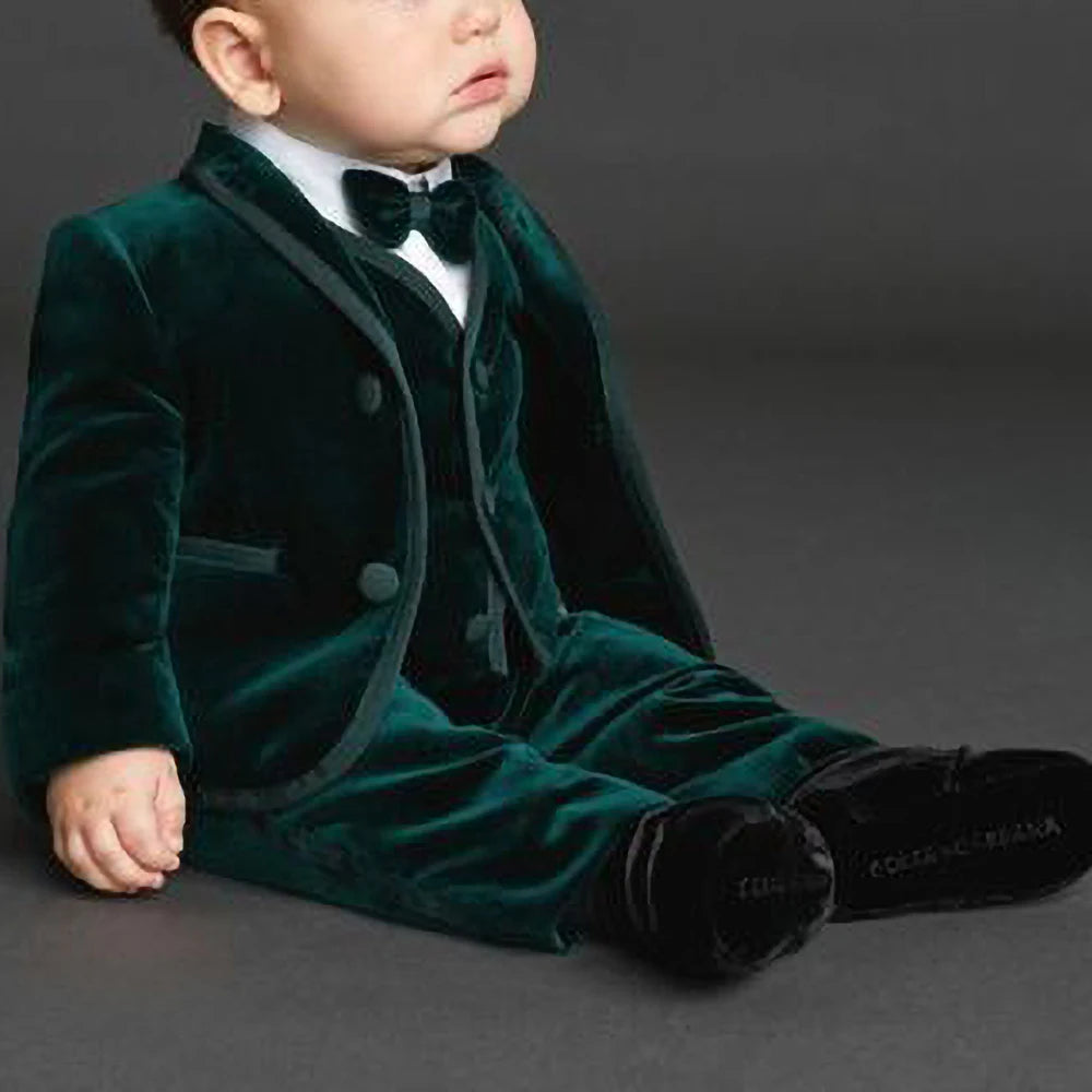Boys Emerald Green Velvet 3-Piece Tuxedo Suit