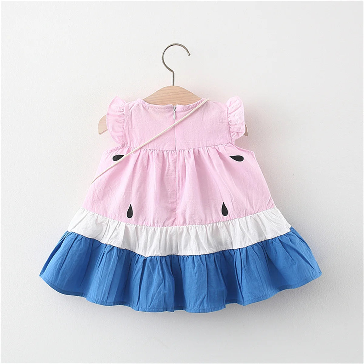Cute Watermelon Print Flutter Sleeve Dress & Bag Set