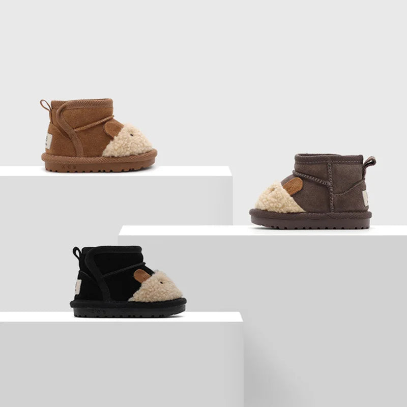 Cartoon Animal Leather & Plush Snow Boots