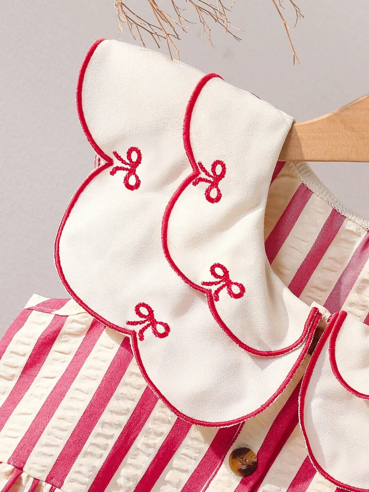Retro Red & White Striped Dress with Embroidered Collar