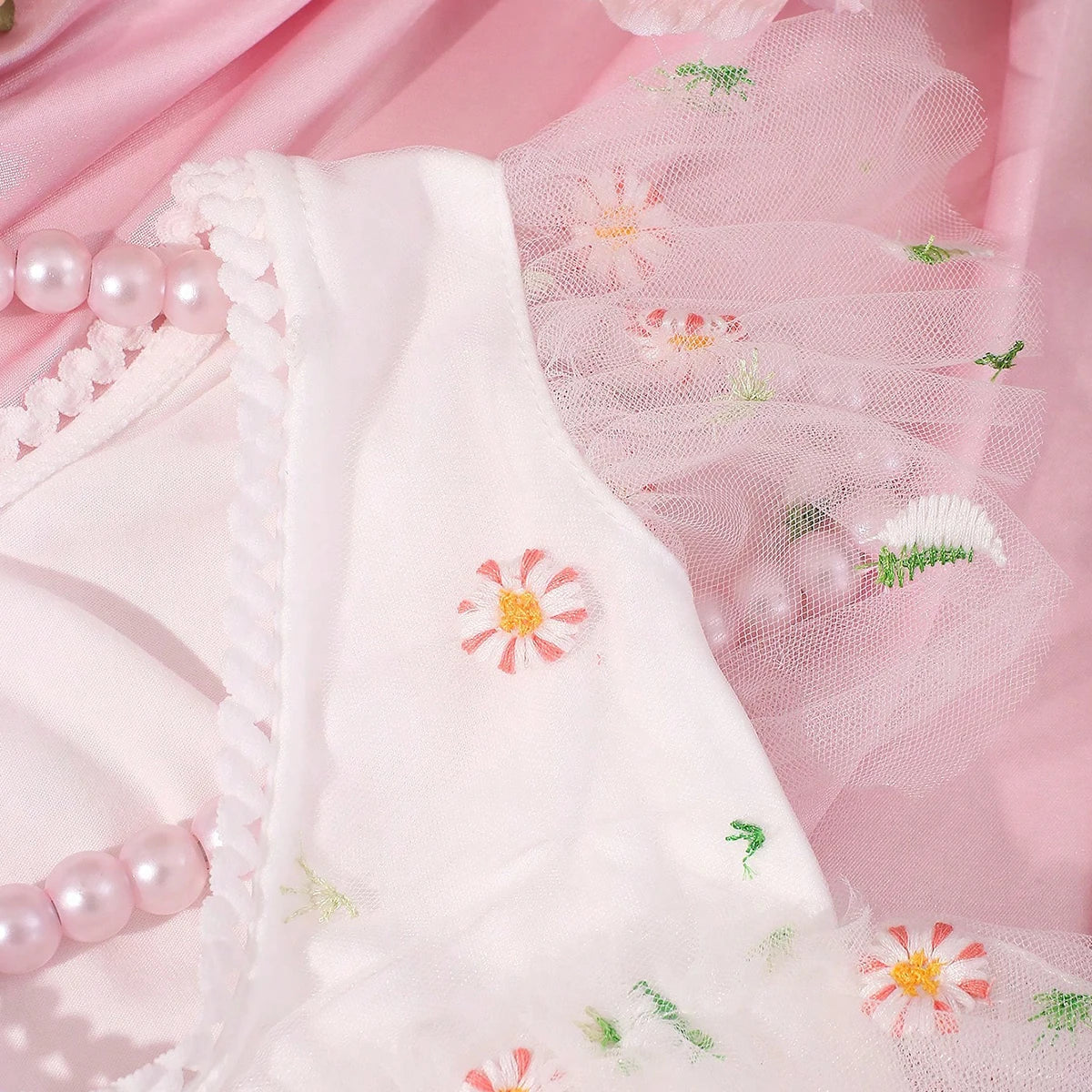 Newborn Daisy Embroidered Romper- Baby Girl Mesh Photo Outfit
