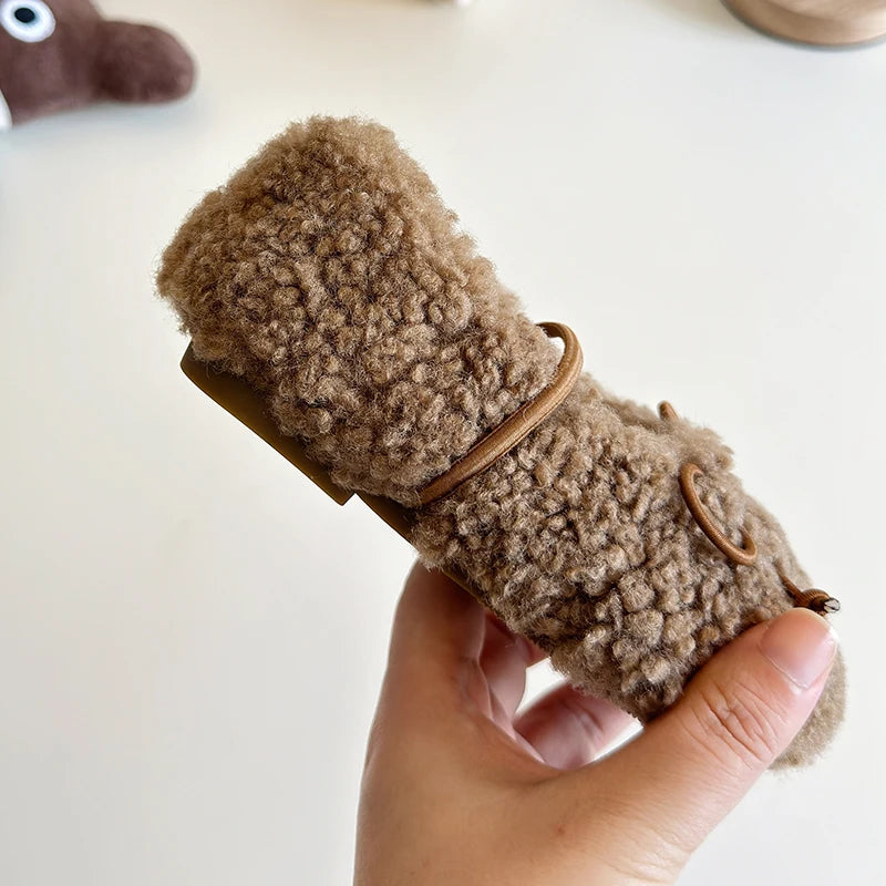 Toddler Girls Winter Mary Jane Flats - Warm Fur Bowtie Shoes